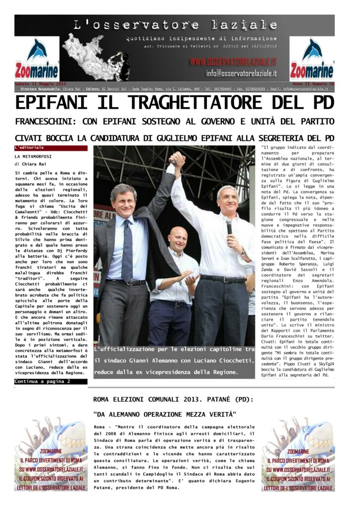 L'osservatore d'Italia edizione del 11 Maggio 2013